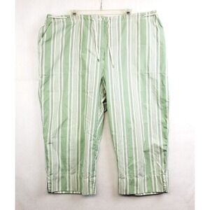 Lauren Ralph Lauren Capris Green Striped Zip Drawstring 100% Cotton Size 22W